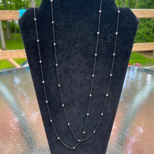 Long Strand Black Metal Necklace with Circular Rhinestones or Bundle 3/$30